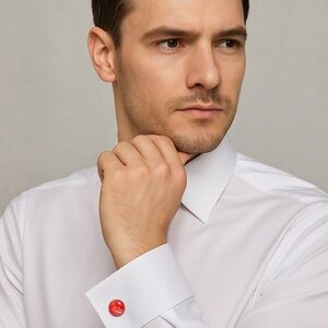 Handmade Red Silver White Fluid Art Cufflinks Unique Silver-Tone Glass Cabochon